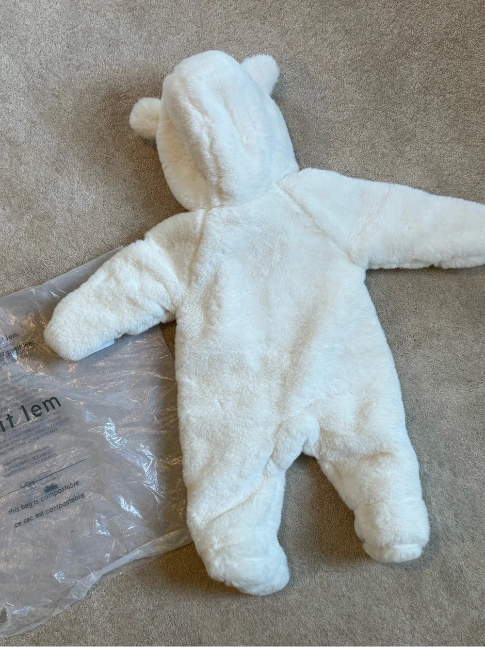 Petit Lem Plush fur Pram Cream Hooded One-Piece Footie with mitts